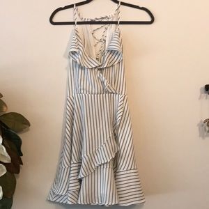 Olivaceous white & navy ruffle dress